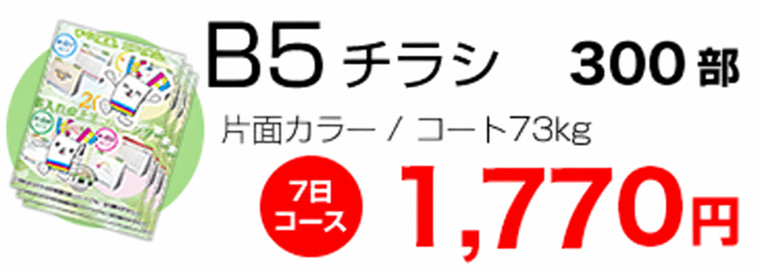 B5チラシ300部 片面カラー 1770円