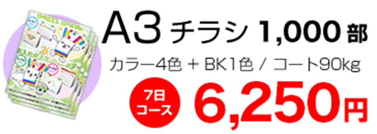 A3チラシ 1000部 カラー4色+BK1色 6250円